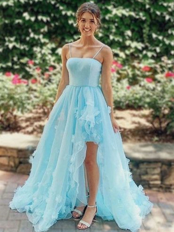 High Low Light Blue A-line Long Prom Dresses, 2021 Evening Party Prom ClaireBridal High Low Light Blue A-line Long Prom Dresses, 2021 Evening Party Prom ClaireBridal