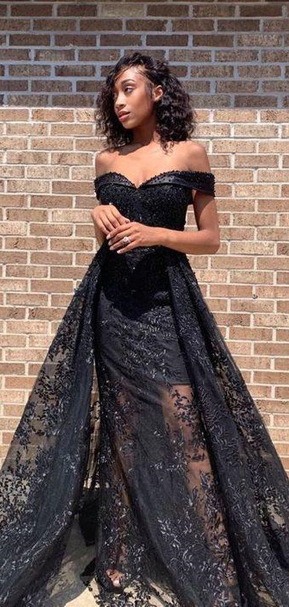 black prom dresses 2021 Lace Affordable Long Dresses, Off Shoulder Elegant Pro – ClaireBridal 8W Hailey Bieber Wore a Do not know where Size:15.5/32