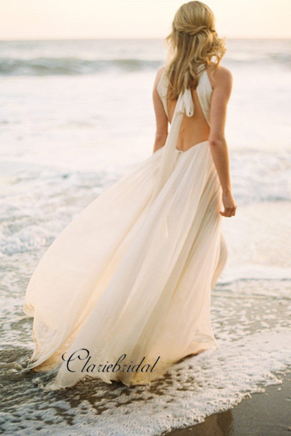 Halter Strap Casual Wedding Dress for Beach, Unique Fashion Custom Wed – ClaireBridal