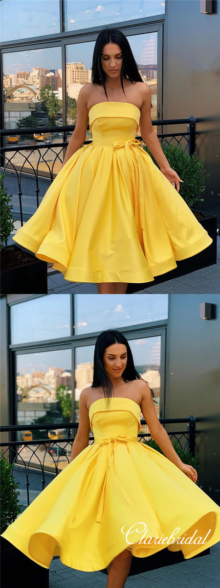 short yellow prom dresses Strapless Yellow Homecoming Dresses, Lovely Short Prom Dresses – ClaireBridal