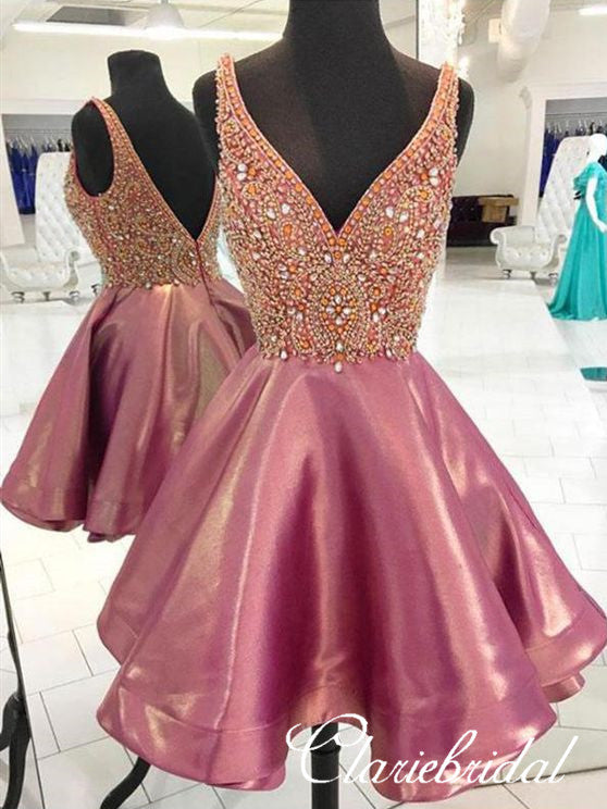 V-neck Rhinestone Short Prom Dresses, Homecoming Dresses ClaireBridal V-neck Rhinestone Short Prom Dresses, Homecoming Dresses ClaireBridal