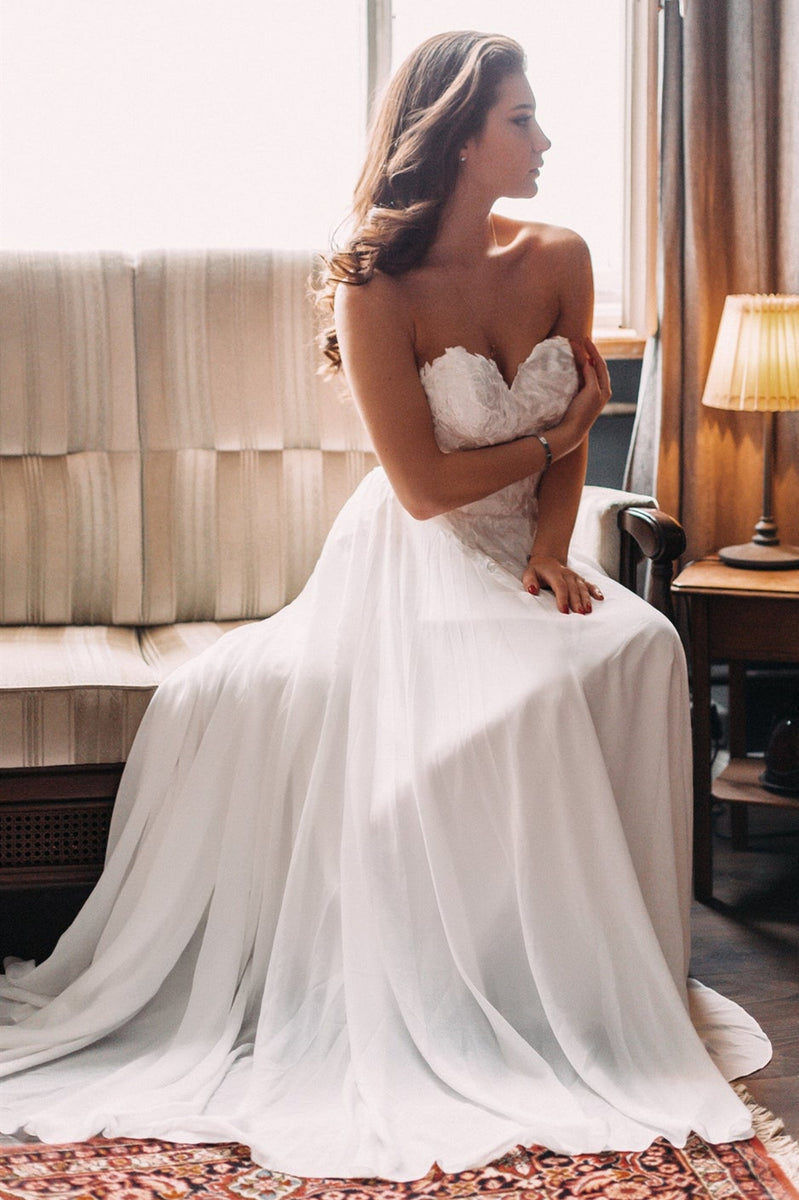 Sweetheart Long A-line Lace Chiffon Wedding Dresses, A-line Wedding Dr –  ClaireBridal