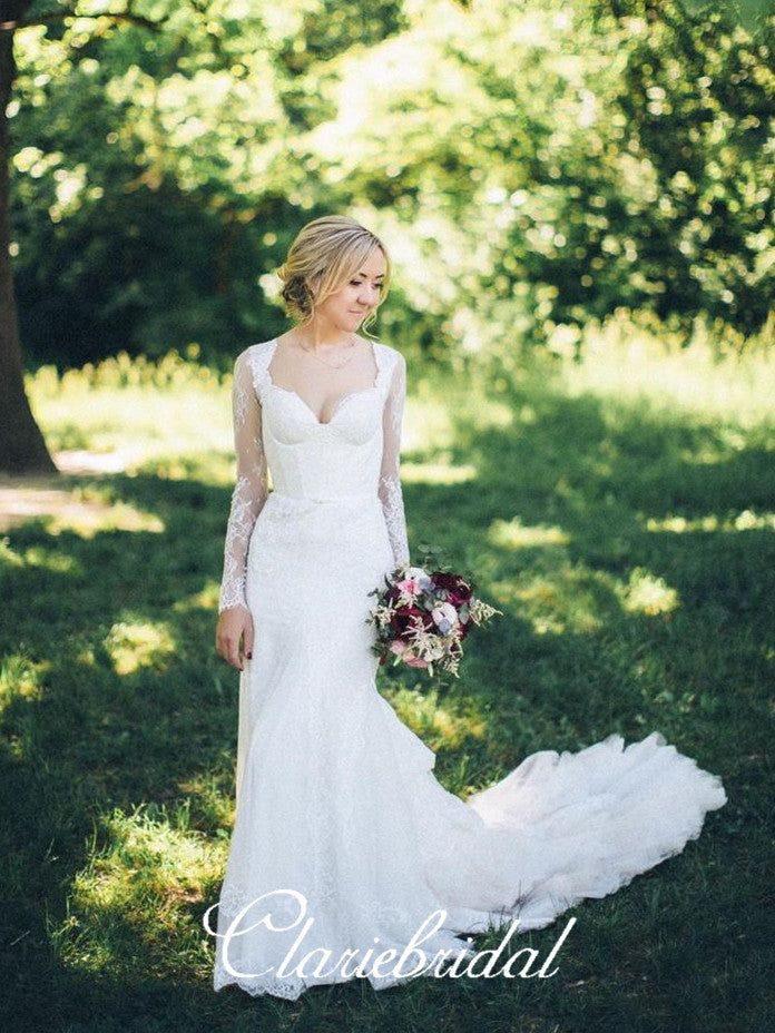 Long Sleeves Lace Mermaid Wedding Dresses, Country Wedding Dresses, Lo   ClaireBridal
