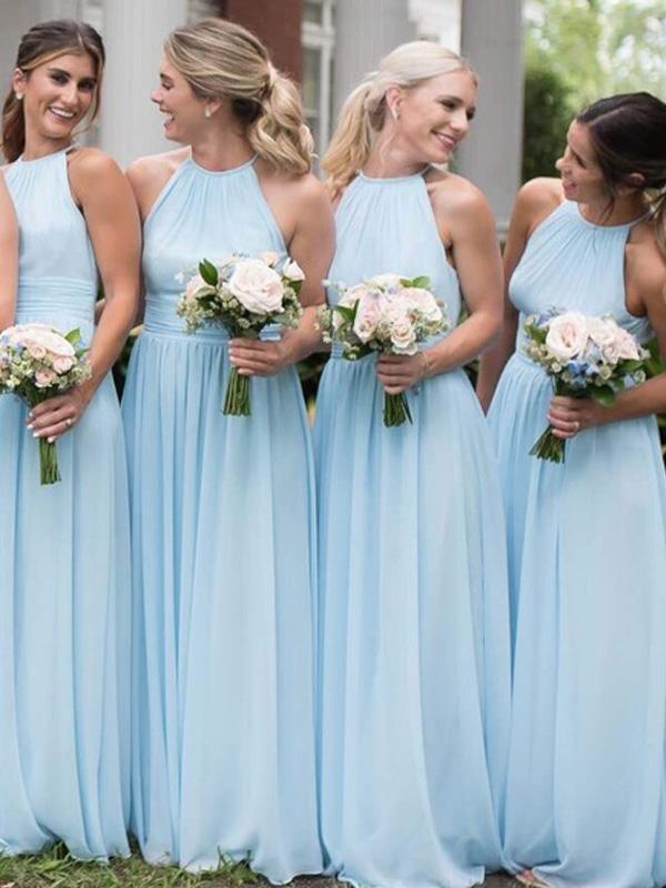 Light Blue Long A-line Chiffon Bridesmaid Dresses ClaireBridal Light Blue Long A-line Chiffon Bridesmaid Dresses ClaireBridal