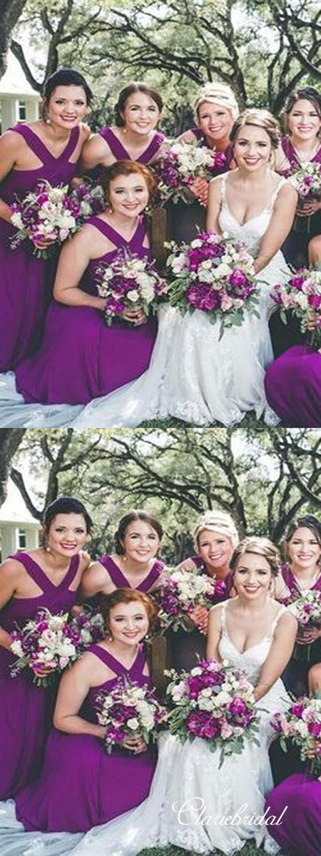 purple fall bridesmaid dresses One Shoulder Short Sleeve Lilac Satin Side Slit Long Custom Bridesmaid  Dresses , BN1295 main image 0