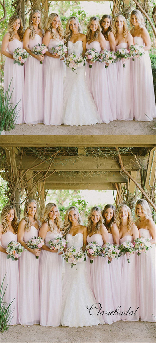 Sweetheart Pale Pink Long A-line Chiffon Bridesmaid Dresses ClaireBridal Sweetheart Pale Pink Long A-line Chiffon Bridesmaid Dresses ClaireBridal