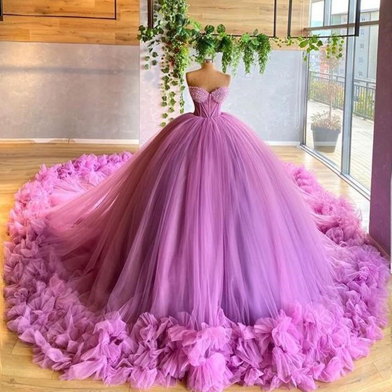 Sweetheart Long Ball Gown Purple Tulle Prom Dresses, Lovely Prom Dress – ClaireBridal
