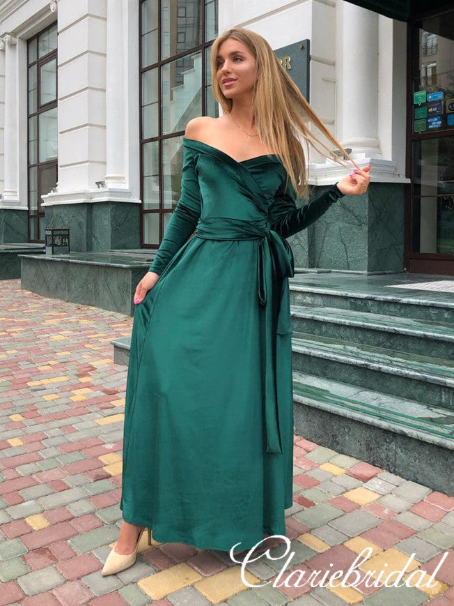 Long Sleeves Green Velvet Long Homecoming Dresses, Prom Dresses ClaireBridal Long Sleeves Green Velvet Long Homecoming Dresses, Prom Dresses ClaireBridal