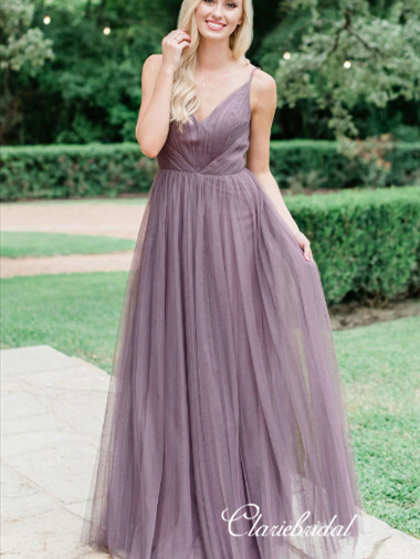 dusty purple dress Long A-line Prom Dresses, Chic Tulle Prom Dresses, High W ClaireBridal 95% polyester Cordelia Dress - Dusty Amethyst