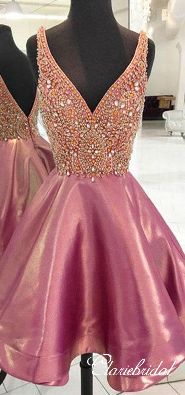 V-neck Rhinestone Short Prom Dresses, Homecoming Dresses ClaireBridal V-neck Rhinestone Short Prom Dresses, Homecoming Dresses ClaireBridal