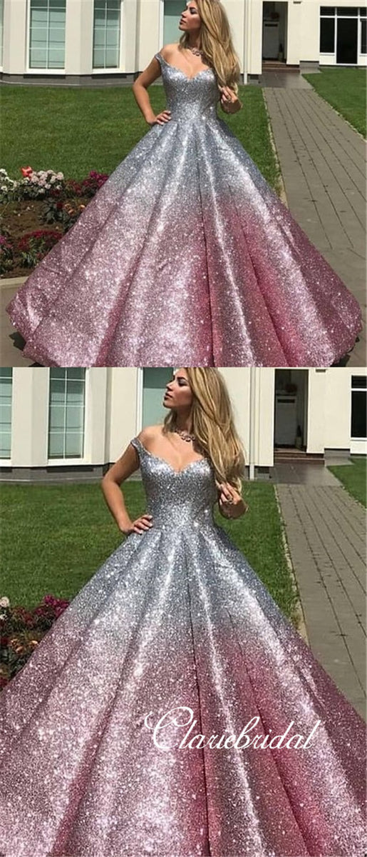 Ensley Pink Off Shoulder Silver Lace Detail Gown