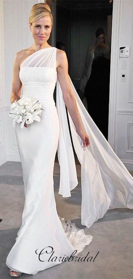 One Shoulder Chiffon Mermaid Bridal Gown, Long Wedding Dresses, Weddin – ClaireBridal