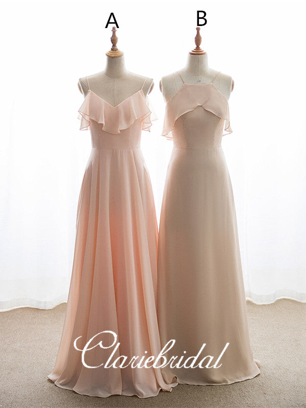 Mismatched Blush Pink Chiffon Long Bridesmaid Dresses – ClaireBridal