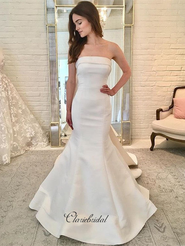 Strapless Satin Bow Wedding Dresses, Elegant Mermaid Bridal Wedding Dr ClaireBridal Strapless Satin Bow Wedding Dresses, Elegant Mermaid Bridal Wedding Dr ClaireBridal