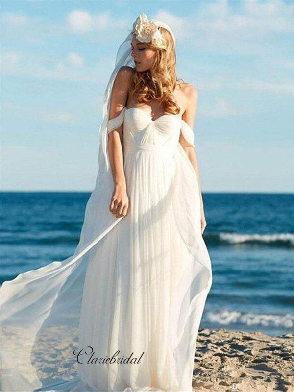 Off Shoulder Chiffon Beach Wedding Bridal Dresses, Simple Wedding Dres ClaireBridal Off Shoulder Chiffon Beach Wedding Bridal Dresses, Simple Wedding Dres ClaireBridal