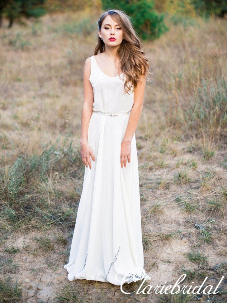 Simple Ivory Chiffon Long A-line Boho Wedding Dresses ClaireBridal Simple Ivory Chiffon Long A-line Boho Wedding Dresses ClaireBridal