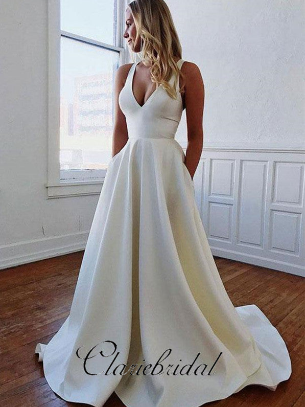 Simple Ivory A-line Wedding Dresses, Elegant Long Wedding Dresses ClaireBridal Simple Ivory A-line Wedding Dresses, Elegant Long Wedding Dresses ClaireBridal