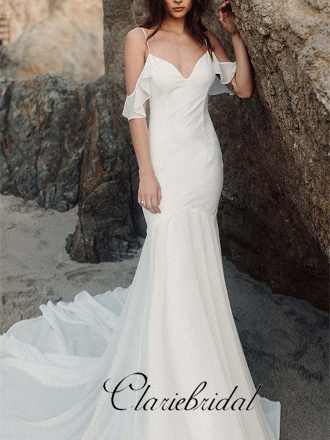 Romantic Mermaid Beach Wedding Dresses, Off Shoulder Bridal Gown ClaireBridal Romantic Mermaid Beach Wedding Dresses, Off Shoulder Bridal Gown ClaireBridal