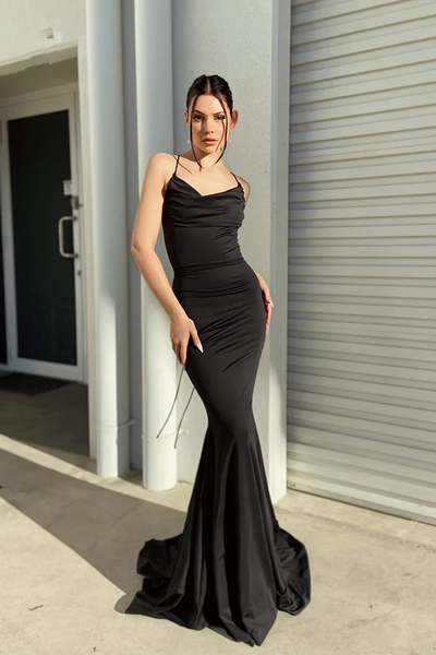Spaghetti Straps Simple Prom Dresses, Black 2023 Long Prom Dresses, Wedding Guest Dresses