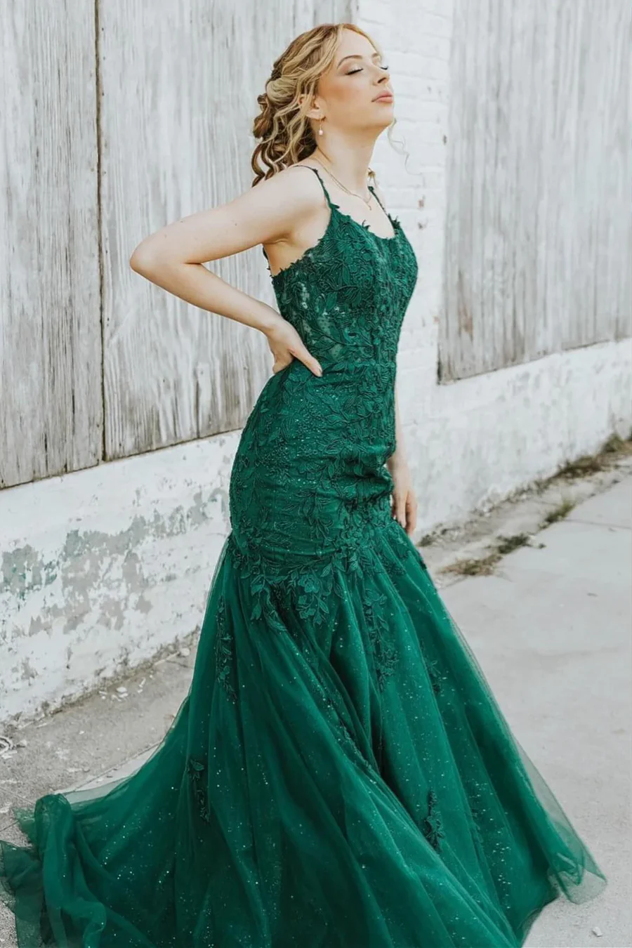 grad party guest dresses Green Mermaid Newest Long Prom Dresses, Lace Girl Graduation Party Dre – ClaireBridal