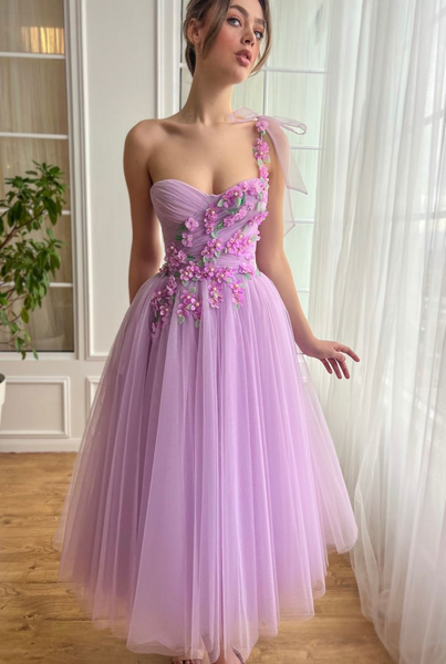 One Shoulder 2025 Appliques Girl Party Dresses, Elegant A-line Tulle Newest Long Prom Dresses