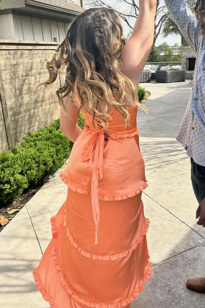 A-line Straps Scoop Layered Newest Long Prom Dresses, 2025 Elegant Wedding Bridesmaid Dresses