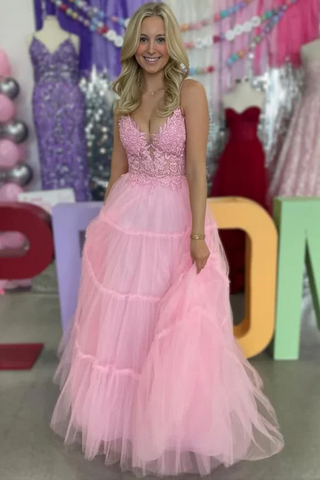 Spaghetti Straps V-neck Newest Long Prom Dresses, A-line 2025 Evening Party Dresses