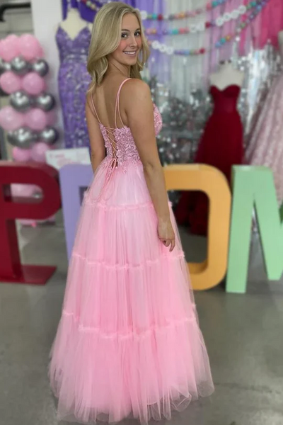 Spaghetti Straps V-neck Newest Long Prom Dresses, A-line 2025 Evening Party Dresses