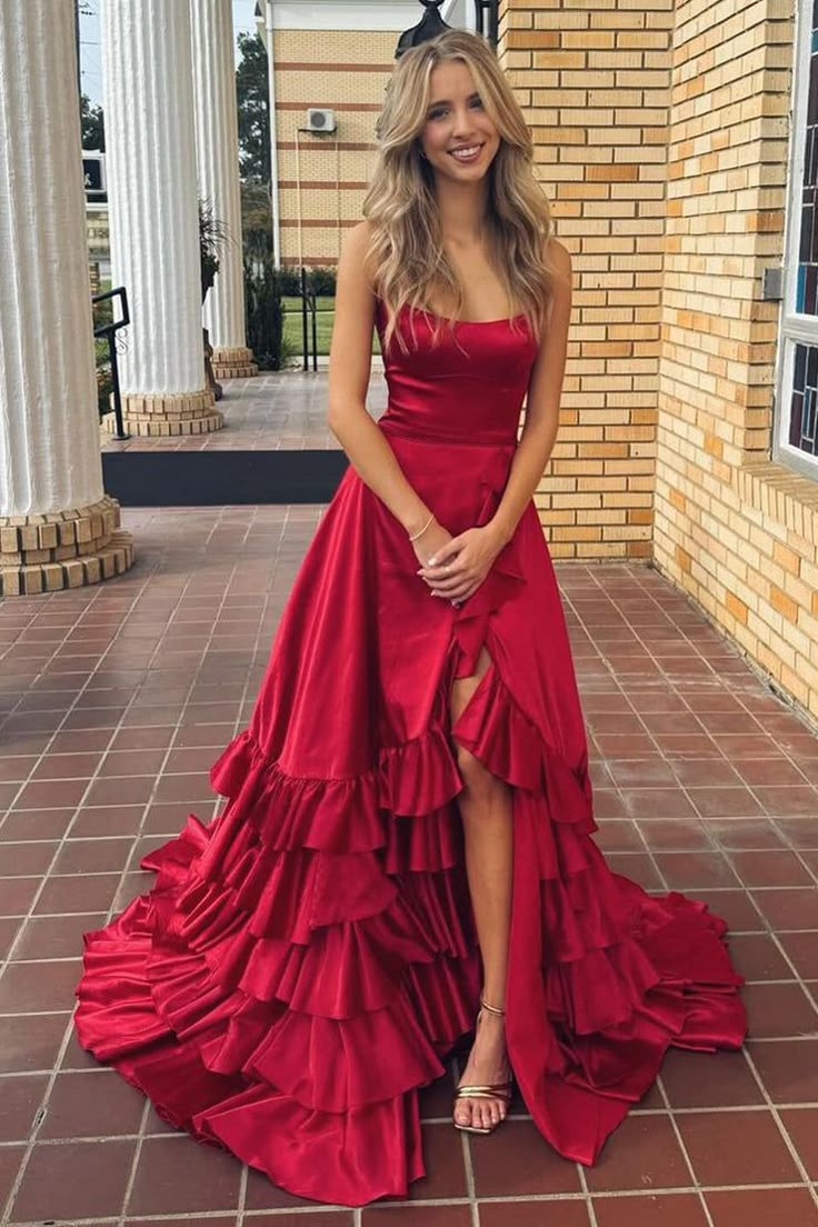 A-line Satin Wedding Guest Dresses, Straps 2025 Newest Long Prom Dresses, Girl Party Dresses