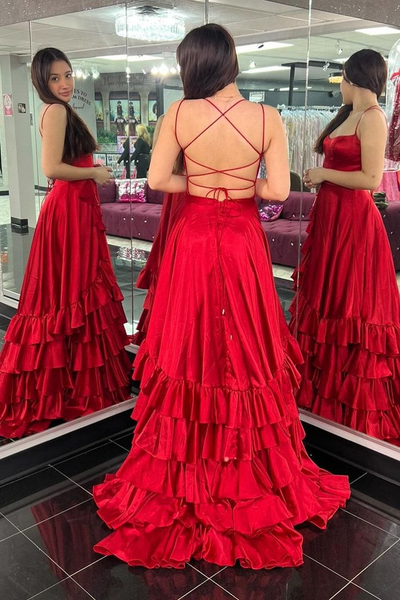 A-line Satin Wedding Guest Dresses, Straps 2025 Newest Long Prom Dresses, Girl Party Dresses