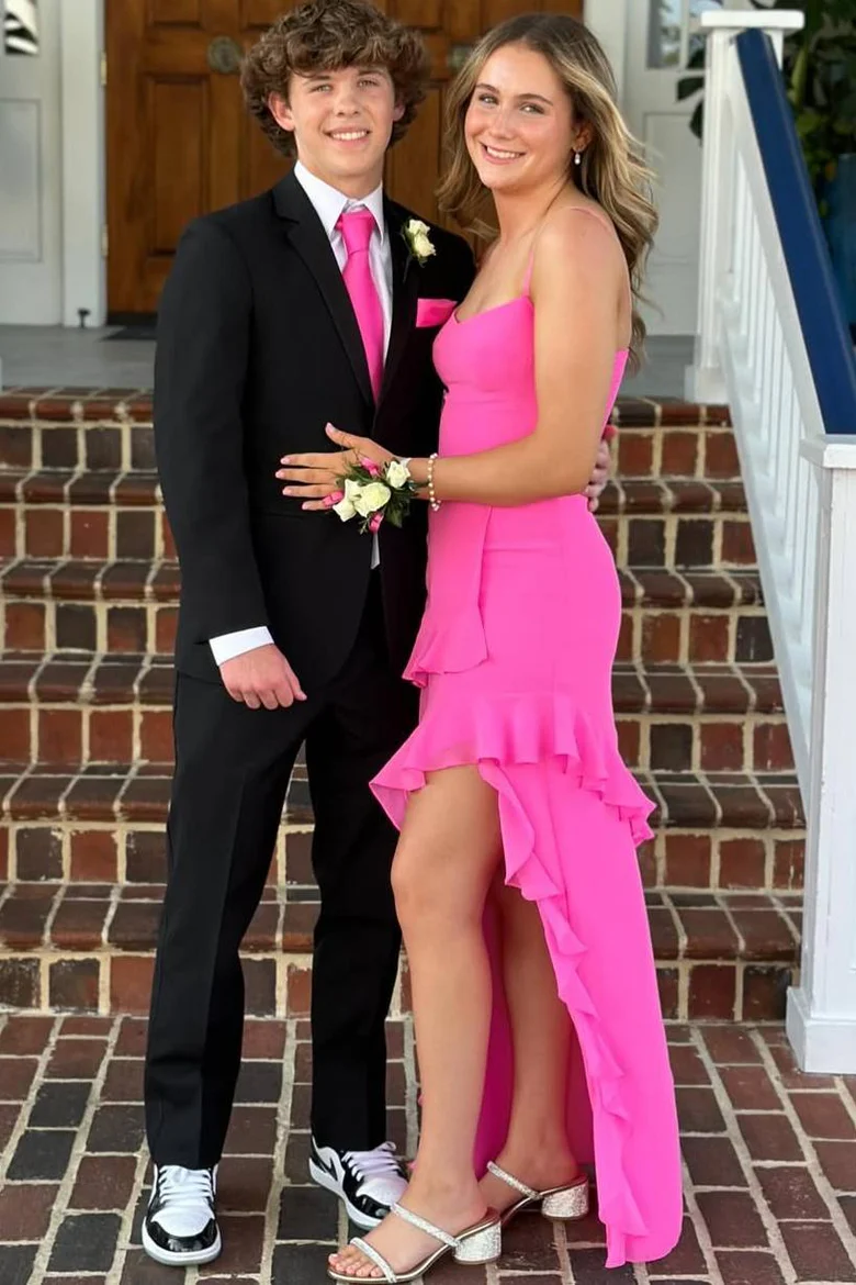 Strapless Side Slit Bridesmaid Dresses, Hot Pink Newest Long Prom Dresses, Fashion Wedding Guest Dresses