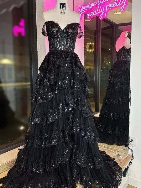 Shiny Lace Appliques Prom Dresses, A-line Princess Dresses, 2024 Prom Dresses