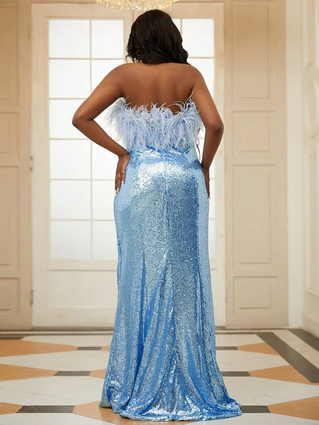 Strapless Sequins Long Prom Dresses, Side Slit Mermaid Evening Party Dresses, Newest 2023 Long Prom Dresses