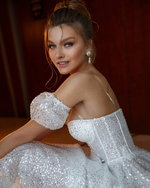 Sweetheart Newest 2023 Long Prom Dresses, Simple Tea Length Wedding Dresses, Sequins Party Dresses