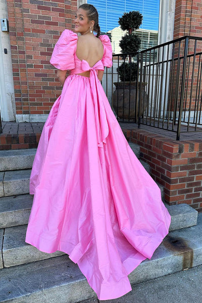 Bubble Sleeves Graduation Party Dresses, A-line Newest 2024 Long Prom Dresses, Elegant Prom Dresses