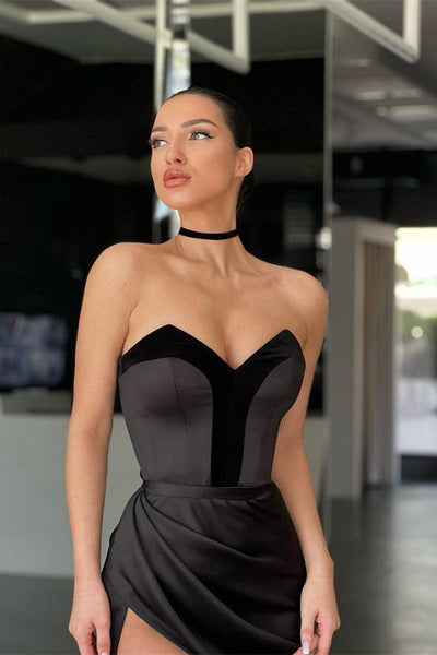 High Side Slit Newest 2024 Long Prom Dresses, Strapless Evening Party Prom Dresses