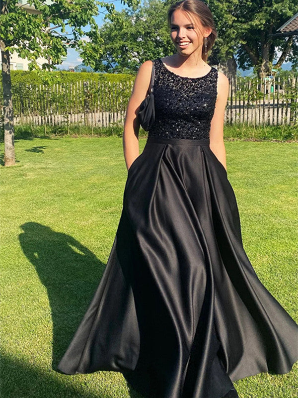 Black A-line Newest 2024 Long Prom Dresses, Popular Wedding Guest Dresses, Bridesmaid Dresses