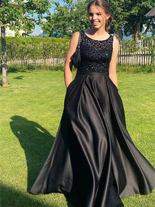 Black A-line Newest 2024 Long Prom Dresses, Popular Wedding Guest Dresses, Bridesmaid Dresses