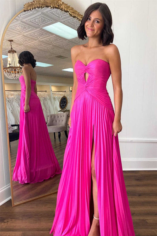 Strapless Hot Pink Girl Party Prom Dresses, Sweetheart Newest 2024 Long Prom Dresses, Fashion Bridesmaid Dresses