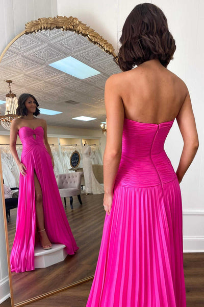 Strapless Hot Pink Girl Party Prom Dresses, Sweetheart Newest 2024 Long Prom Dresses, Fashion Bridesmaid Dresses