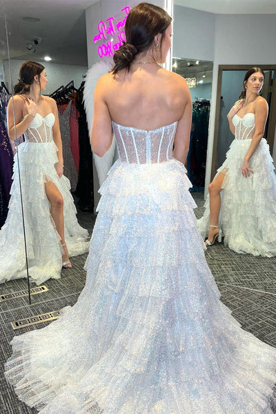 Sweetheart Shiny A-line Wedding Dresses,Puffy Newest 2024 Long Prom Dresses, Elegant Party Dresses