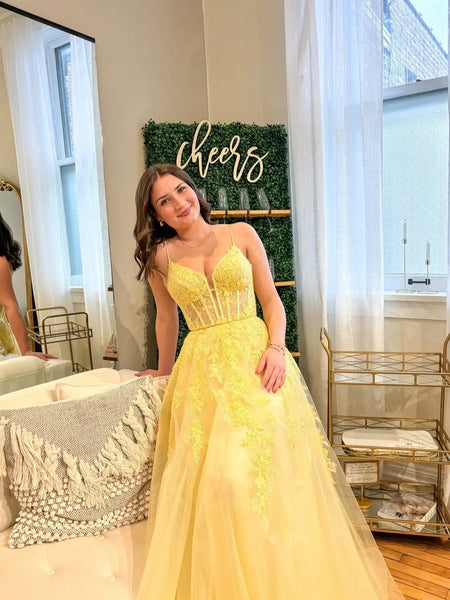Spaghetti Straps Wedding Guest Dresses, Lace A-line Newest Long Prom Dresses, Fashion Bridesmaid Dresses