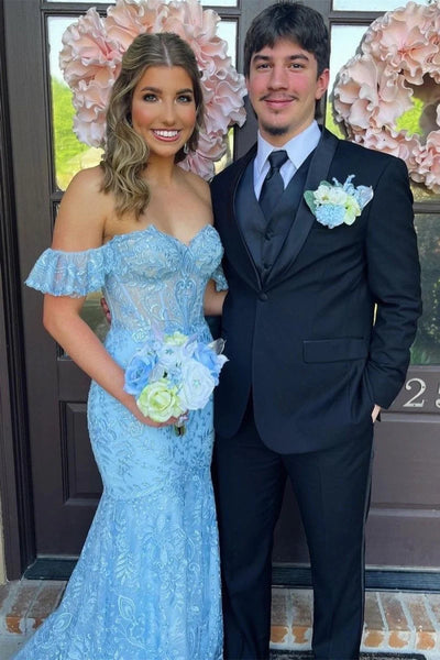 Off The Shoulder Bridesmaid Dresses, Lave Mermaid Newest Long Prom Dresses
