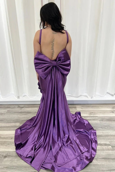 V-neck Purple Mermaid Prom Dresses With Ruffles, Chic Long Prom Dresses, 2025 Prom Dresses