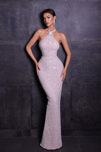 Halter Sequin Beaded Mermaid Long Prom Dresses, Shiny Evening Party Dresses, Newest 2025 Prom Dresses