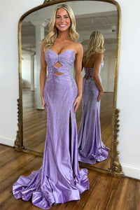 Sweetheart Purpple Mermaid Prom Dresses With Beaded detaisl, Side Slit Prom dresses, Newest Prom Dresses