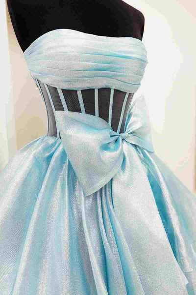Strapless A-line Shimmering Layers Cake Dresses With Bow , Princess Dresses, Newest Long Prom Dresses