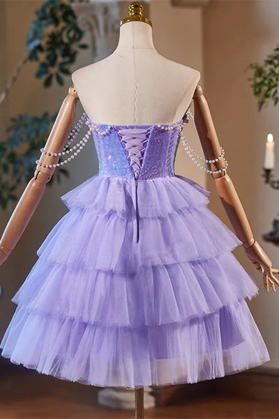 Sweetheart Shiny Sequin Top Mini Dresses With Pearls Sleeves, Cute Homecoming Dresses, Short Prom Dresses