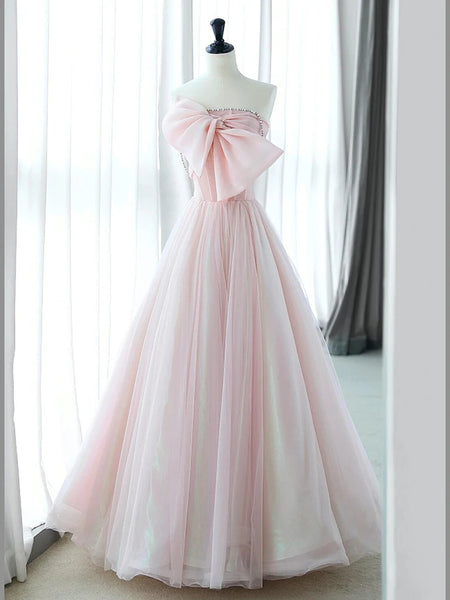 Pink A-line Prom Dresses With Huge Bow, Cute Dancing Dresses, Newest Prom Dresses