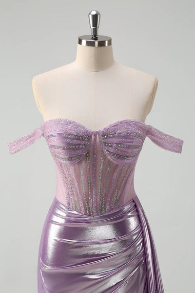 Off the Shoulder Light Purple Metalic Mermaid Prom Dresses, Newest 2025 Prom Dresses